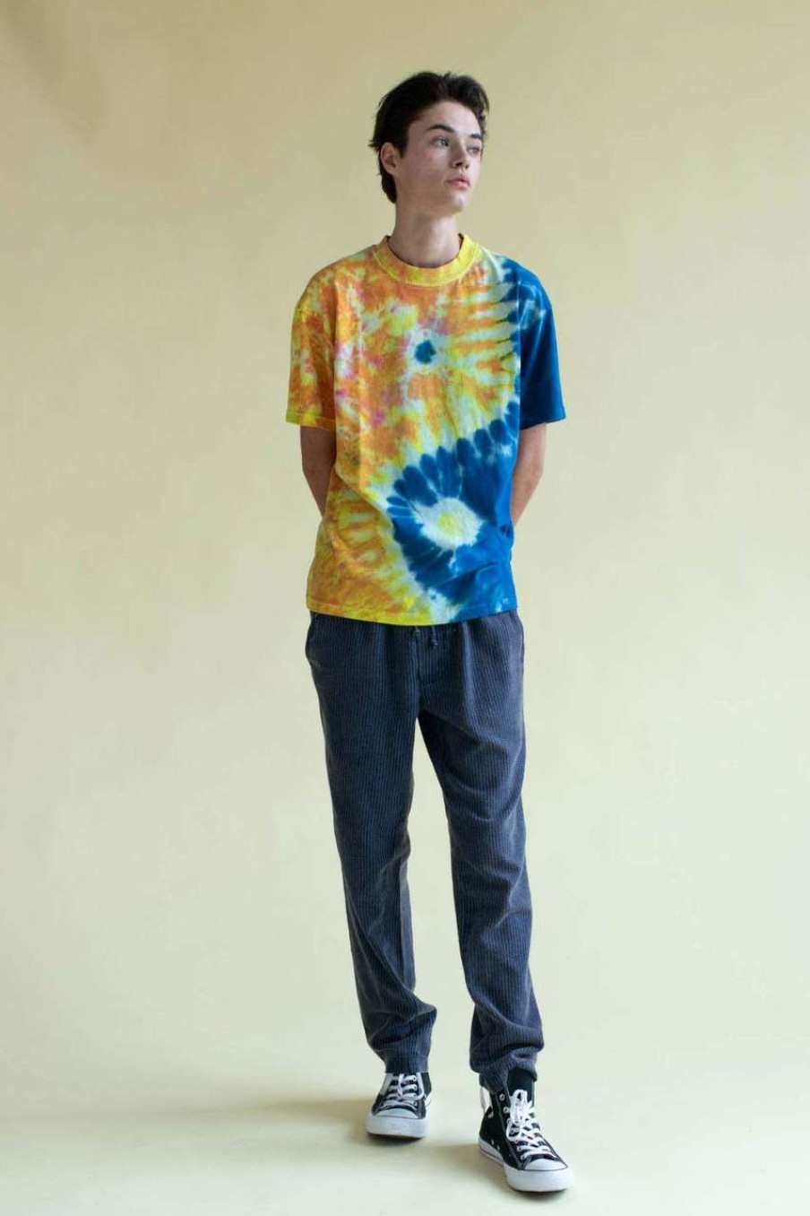 Men * | Cut-Price Blue & Gold Yin Yang Tie Dye T-Shirt