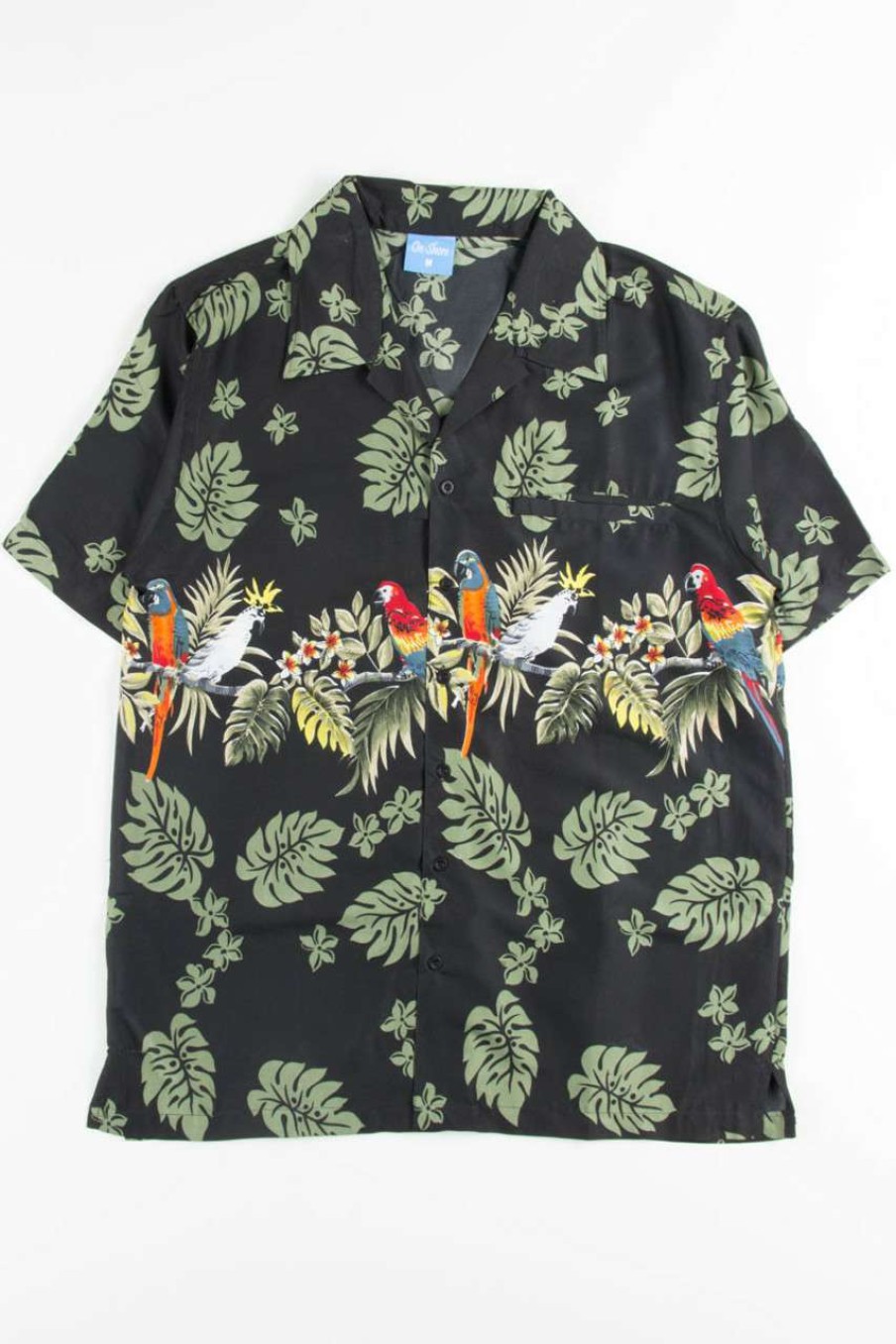 Men * | Clearance Black Tropical Parrot Hawaiian Shirt