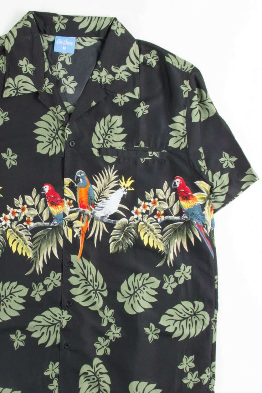 Men * | Clearance Black Tropical Parrot Hawaiian Shirt