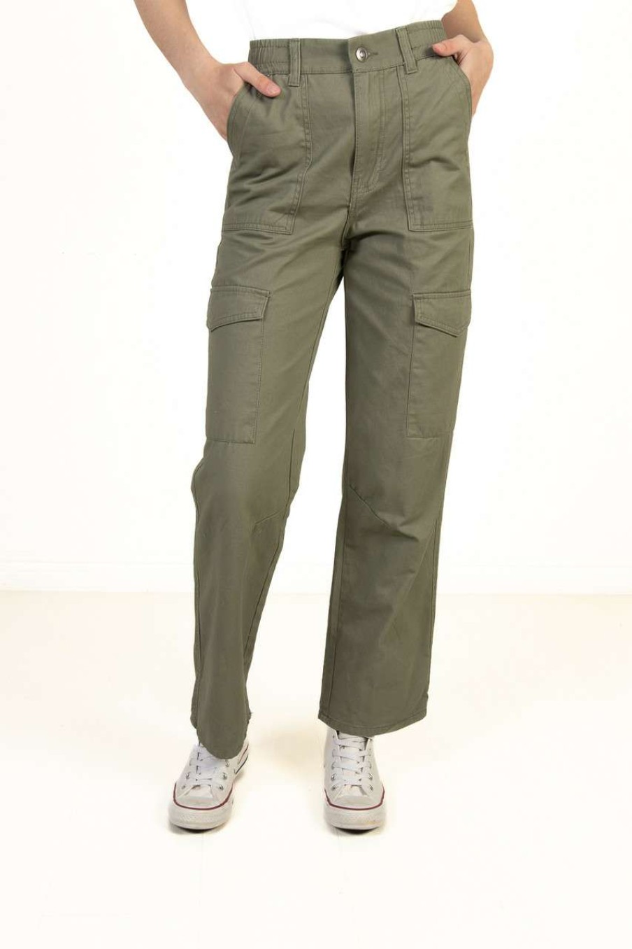 Women * | Half Off Olive Cargo Twill Pants