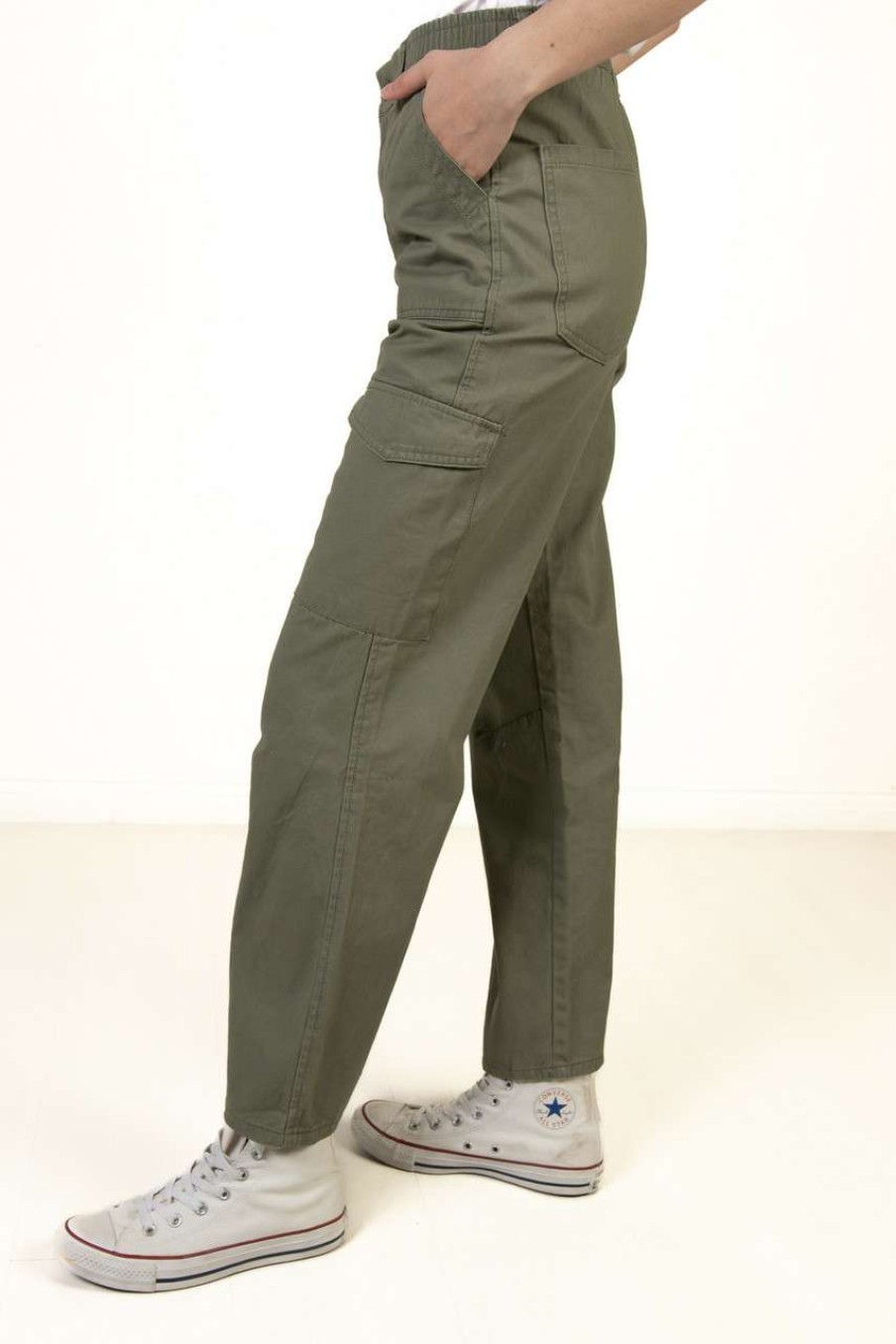 Women * | Half Off Olive Cargo Twill Pants