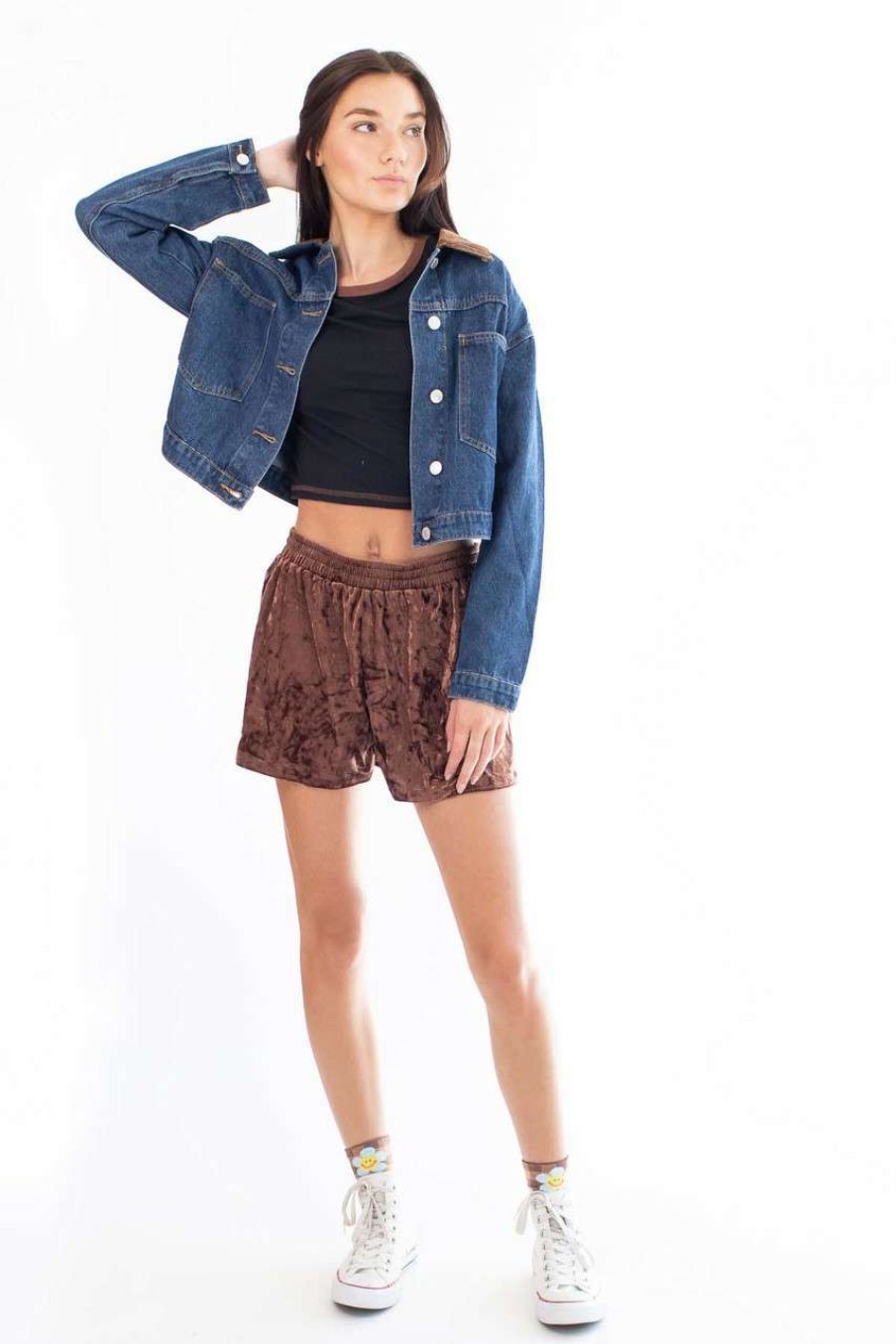 Women * | Limit Offer Hot Chocolate Crushed Velvet Shorts