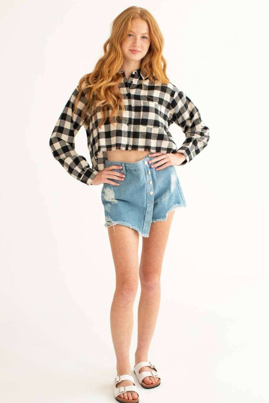 Women * | Half Off Black Cut Off Flannel