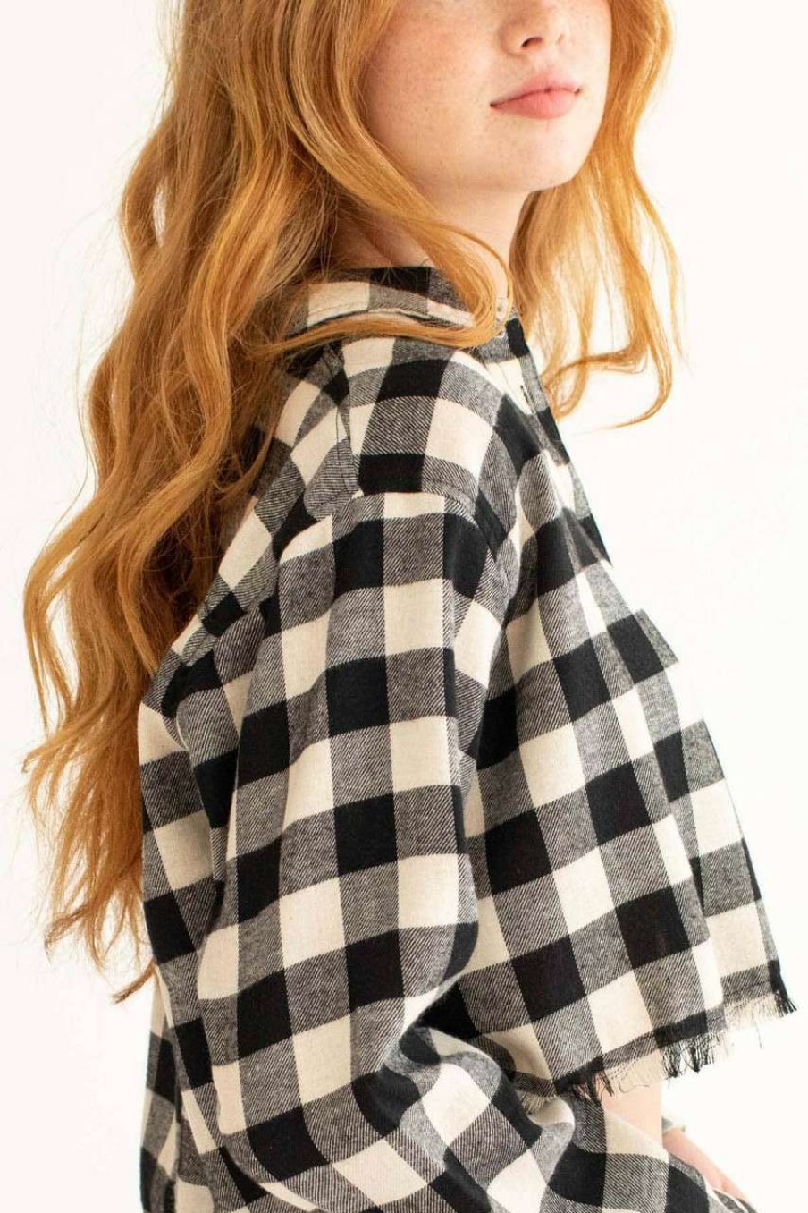 Women * | Half Off Black Cut Off Flannel