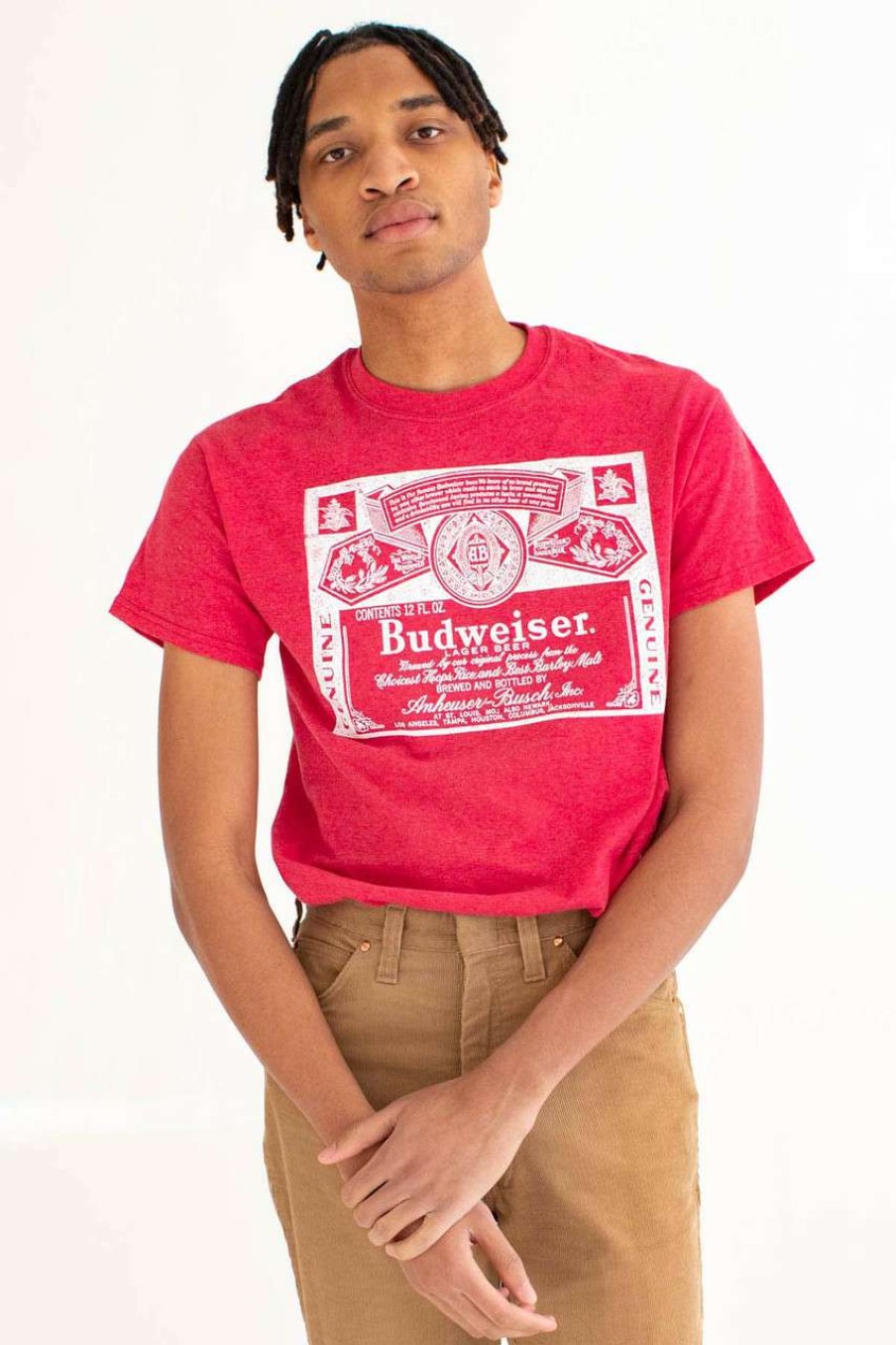 Men * | Half Off Red Budweiser Label T-Shirt