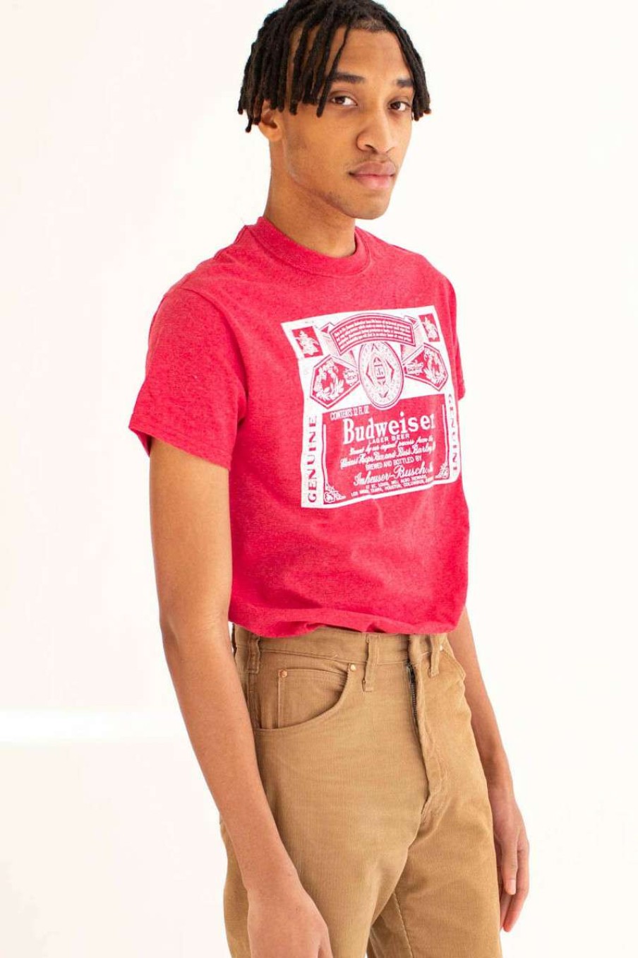 Men * | Half Off Red Budweiser Label T-Shirt