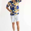 Men * | Super Specials Blue & Mustard Beach Scene Hawaiian Shirt