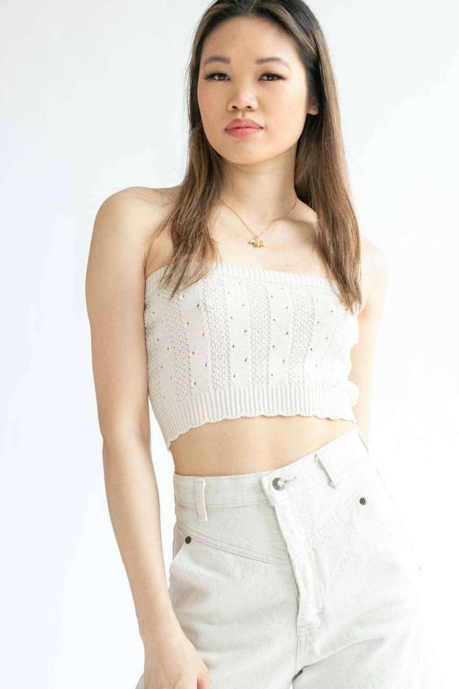 Women * | Limited Edition Cream Knit Sweater Tube Top