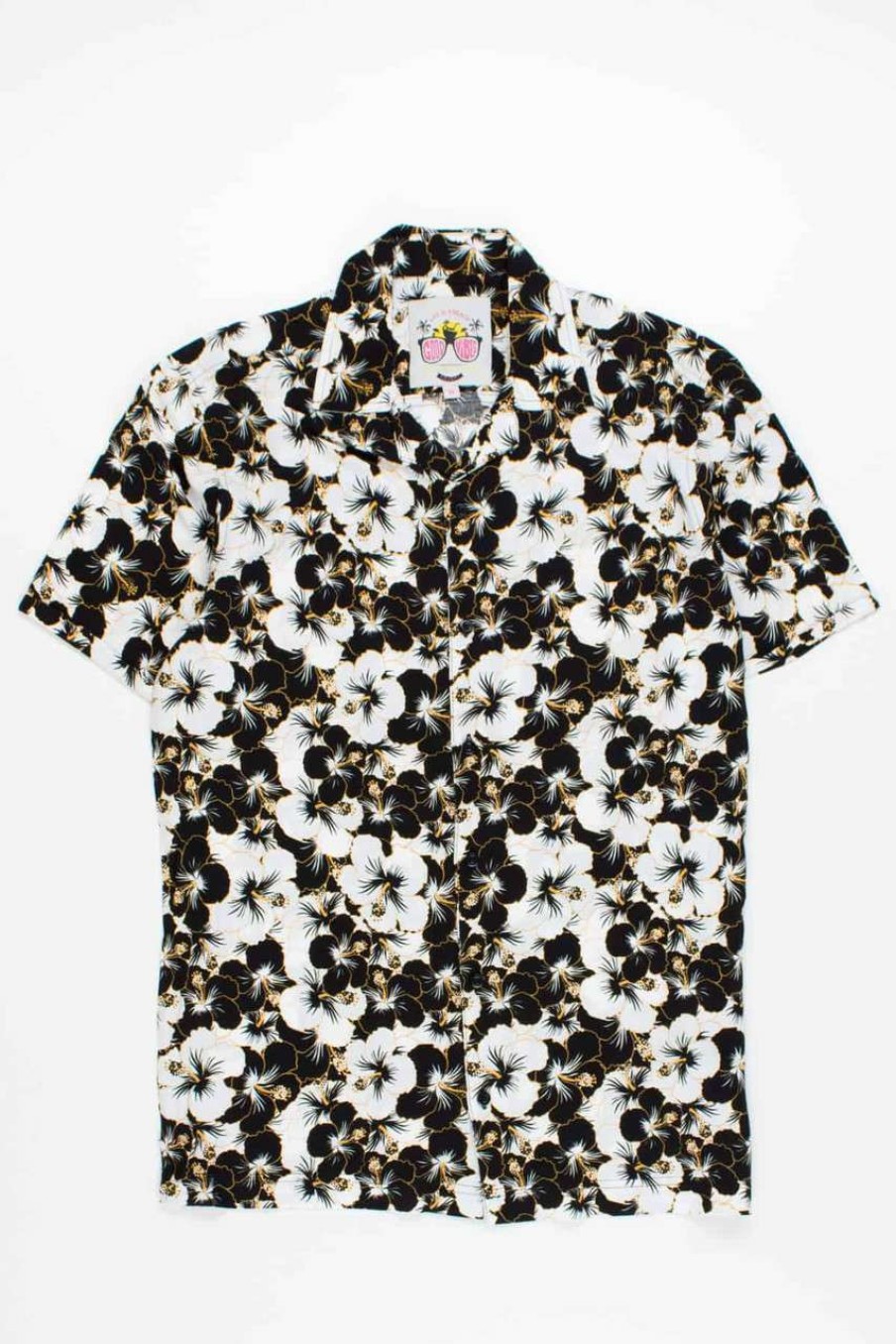 Men * | Limited Edition Black White Gold Floral Hawaiian Shirt