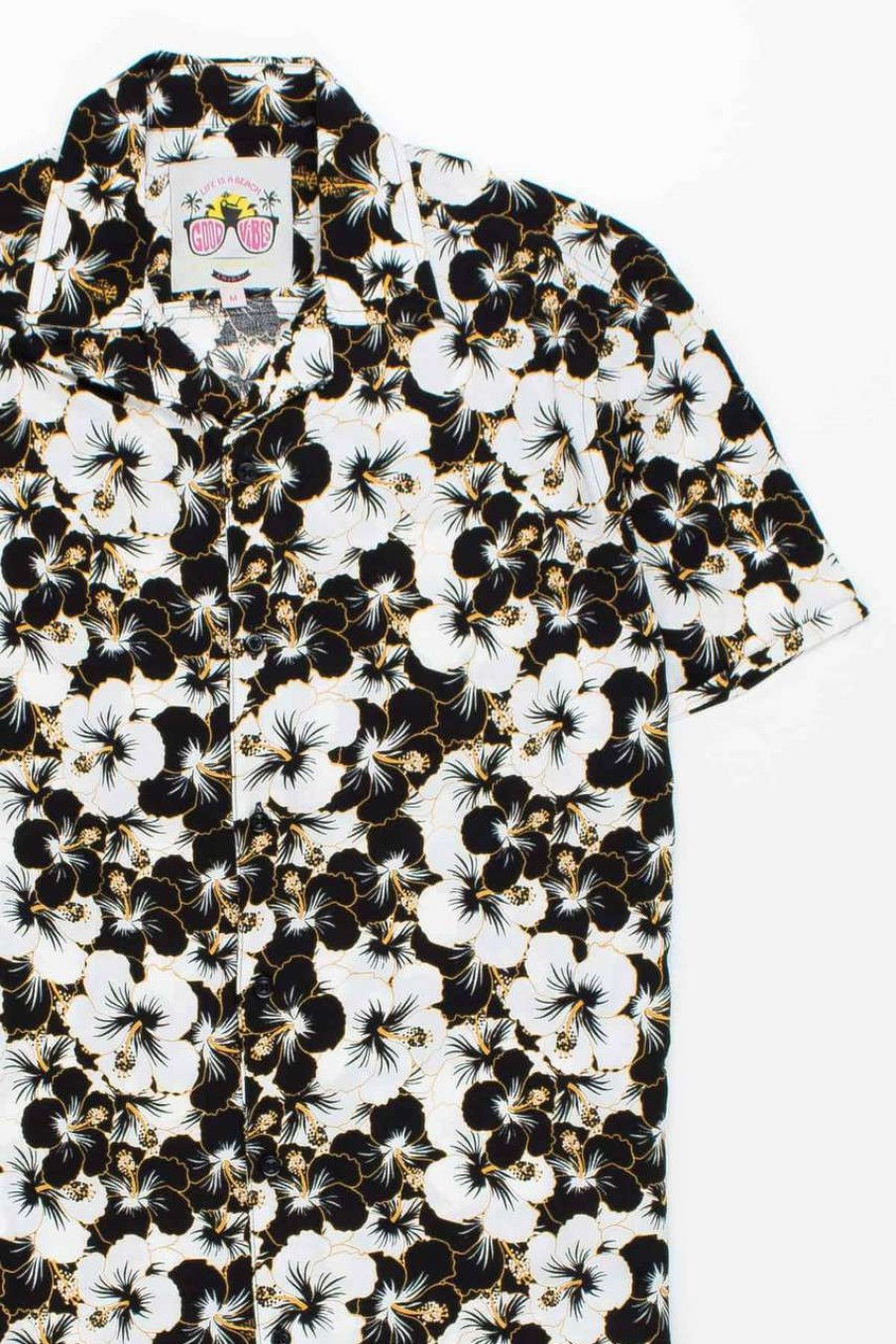 Men * | Limited Edition Black White Gold Floral Hawaiian Shirt