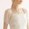 Women * | Half Off White Mesh Dot Ruched Top