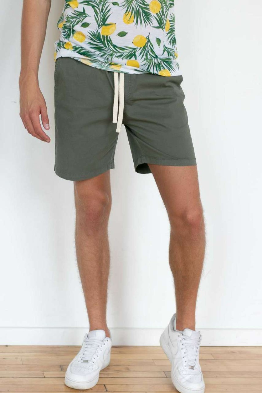 Men * | Clearance Olive Cotton Twill Shorts