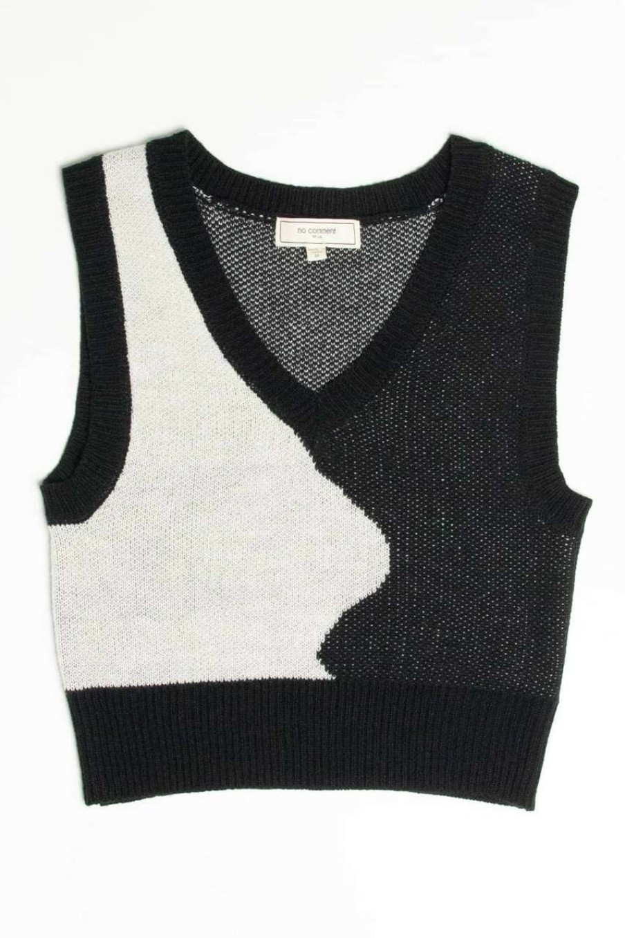 Women * | Online Store Black Waved Split Sweater Vest