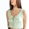 Women * | Limit Offer Green Gauze Floral Smock Waist Top