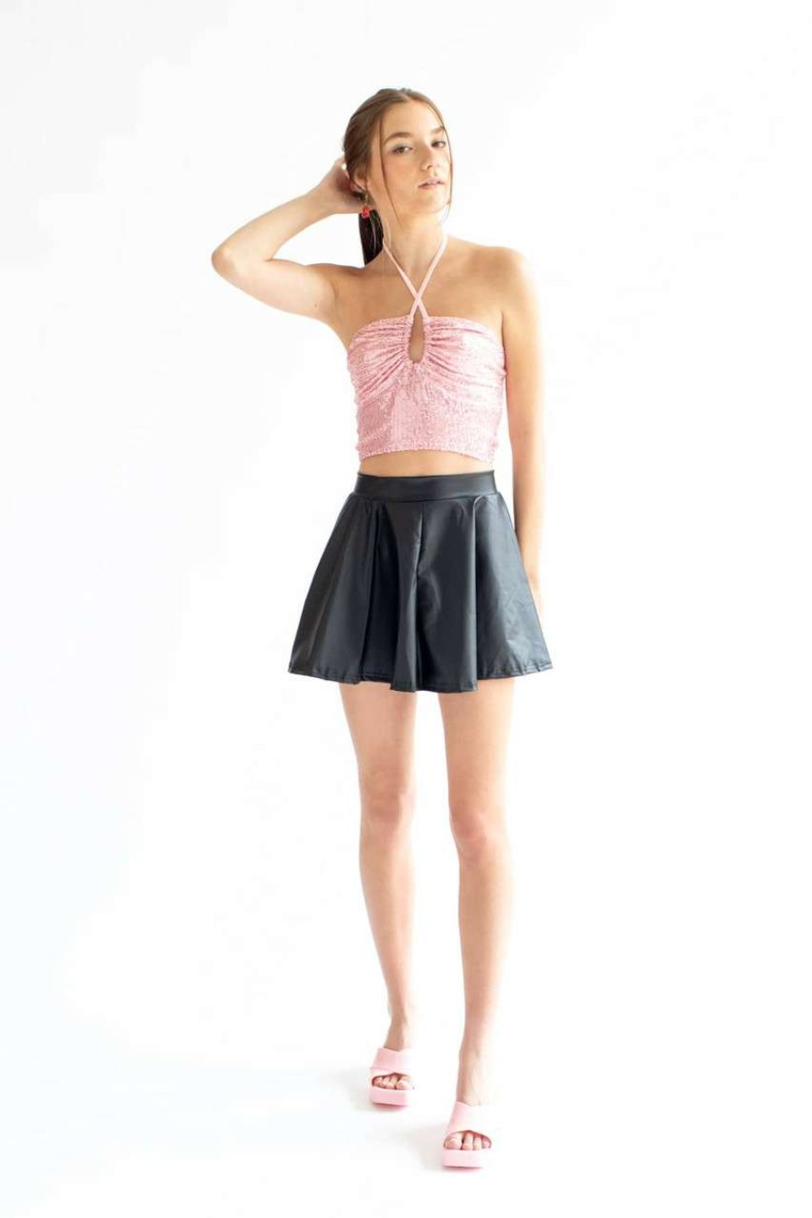 Women * | Limit Offer Matte Black Metallic Skater Skirt