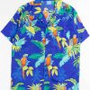 Men * | Online Store Blue Contrast Colored Parrots Hawaiian Shirt