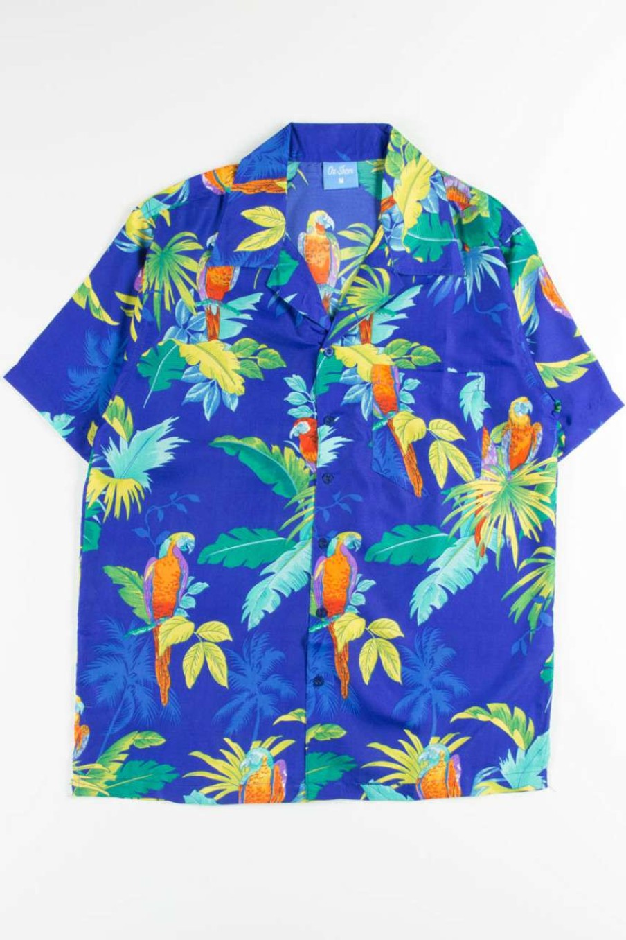 Men * | Online Store Blue Contrast Colored Parrots Hawaiian Shirt