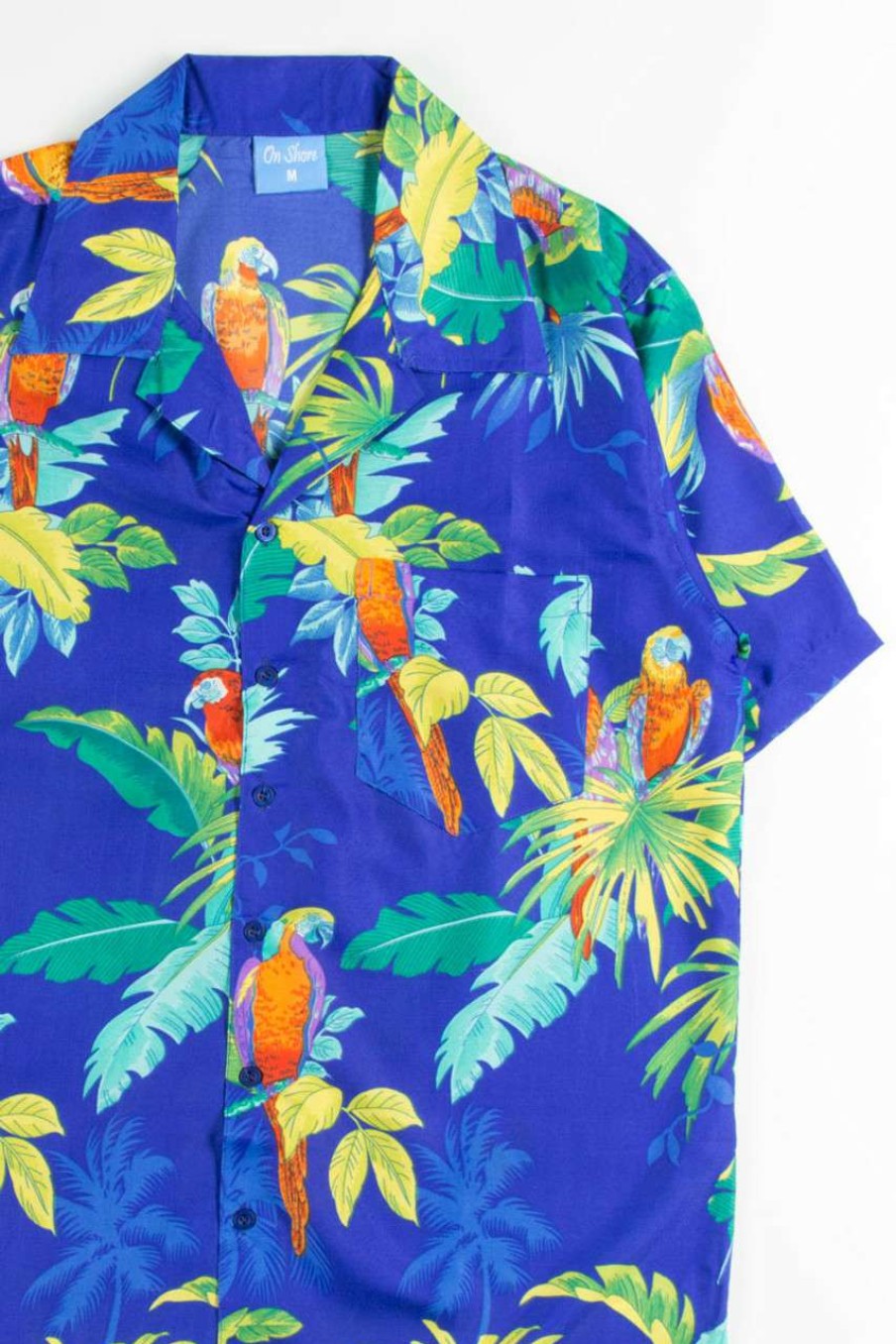 Men * | Online Store Blue Contrast Colored Parrots Hawaiian Shirt