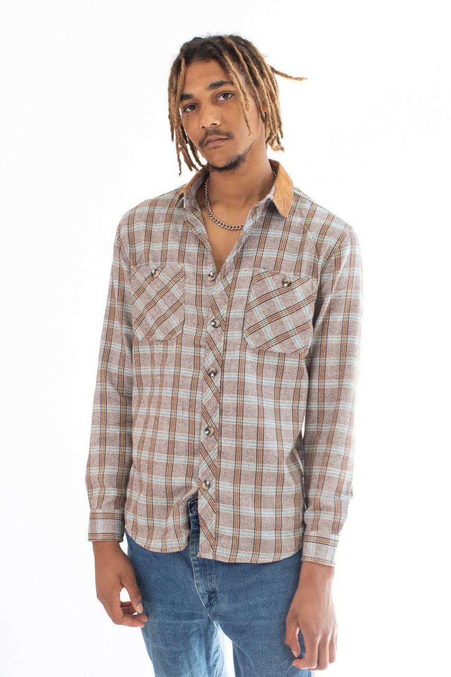 Men * | Online Store Gray Corduroy Patch Flannel