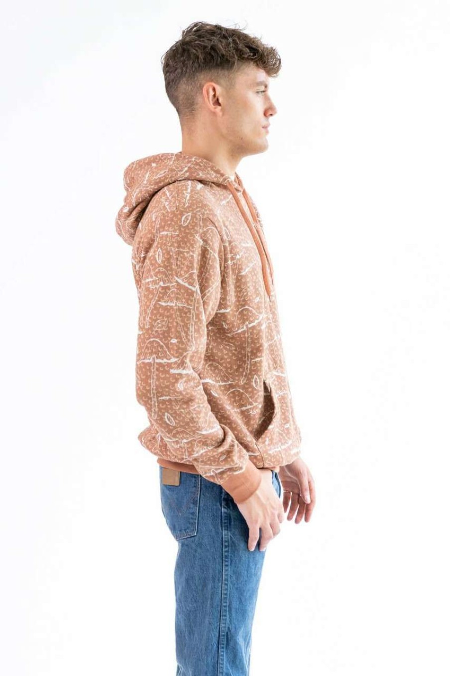 Men * | On Discount Coffee Color Mushroom Graphic Hoodie