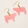 Accessories * | Clearance Pink Glitter Cow Drop Earrings