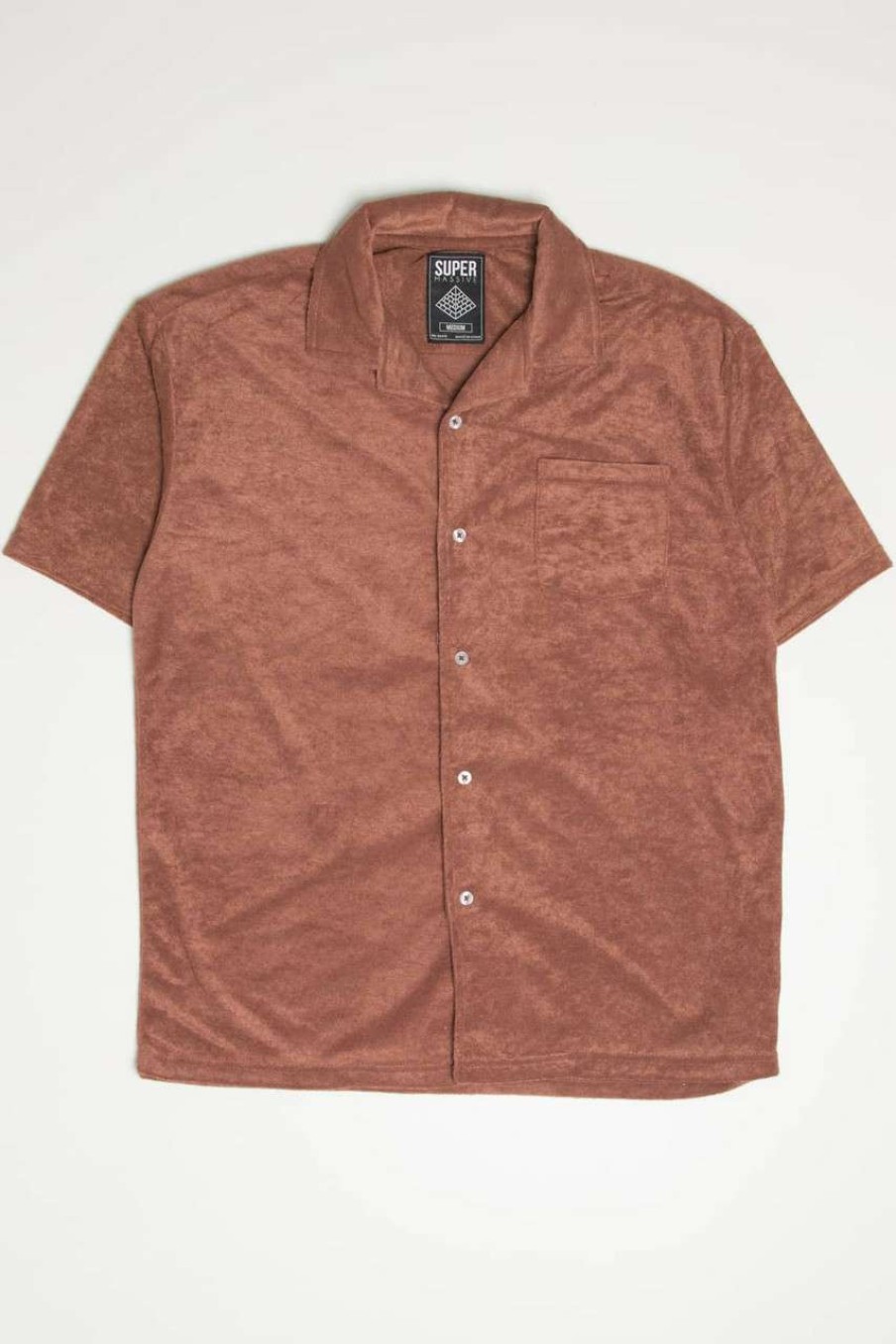 Men * | Special Price Brown Terry Knit Button Up Shirt