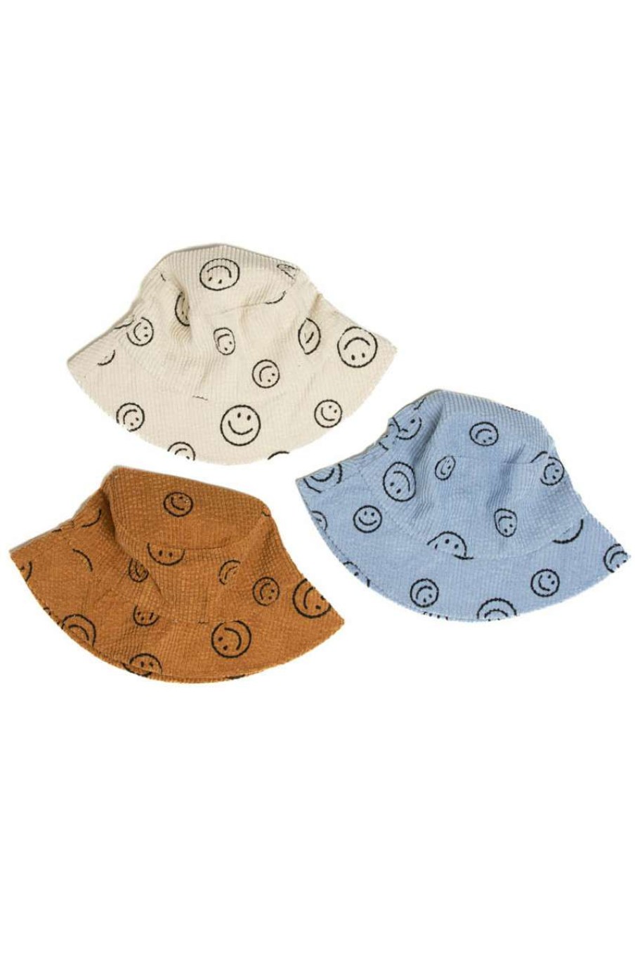 Accessories * | On Discount Blue Corduroy Smiley Bucket Hat