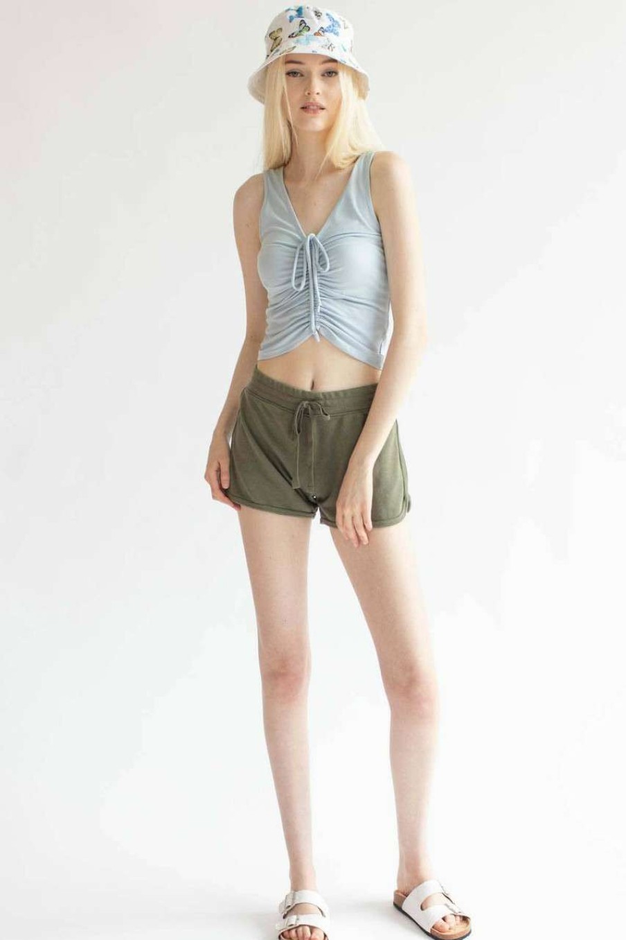 Women * | Special Offer Solid Army Drawstring Dolphin Shorts