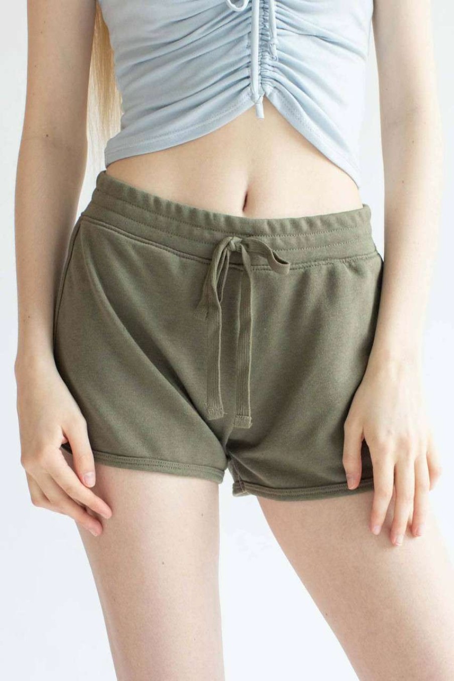 Women * | Special Offer Solid Army Drawstring Dolphin Shorts