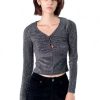 Women * | Special Offer Silver Sparkle Long Sleeved Cutout Top