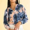 Women * | Limited Edition Navy Tie Dye Drawstring Hem Hoodie