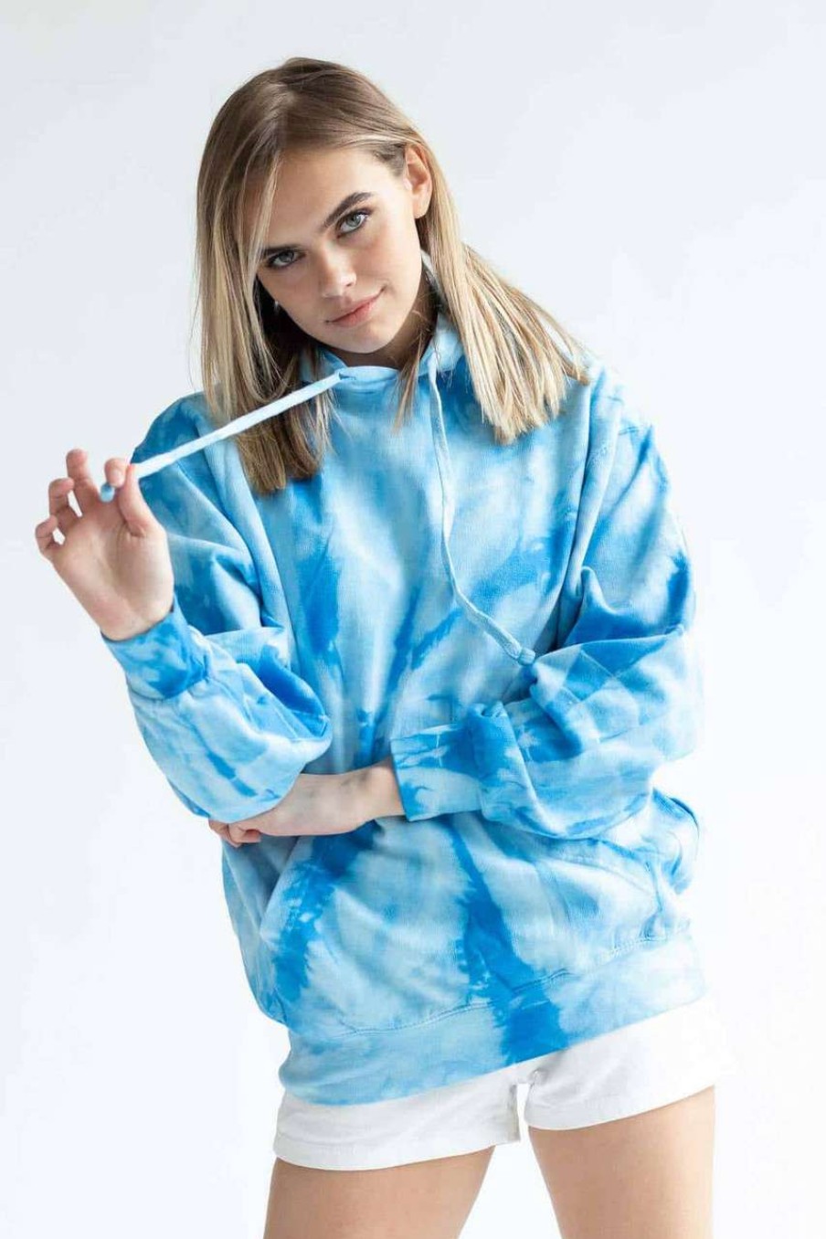 Men * | On Discount Baby Blue Tie Dye Hoodie 1