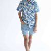 Men * | Prefential Price Indigo Monstera & Palms Woven Button Up Shirt