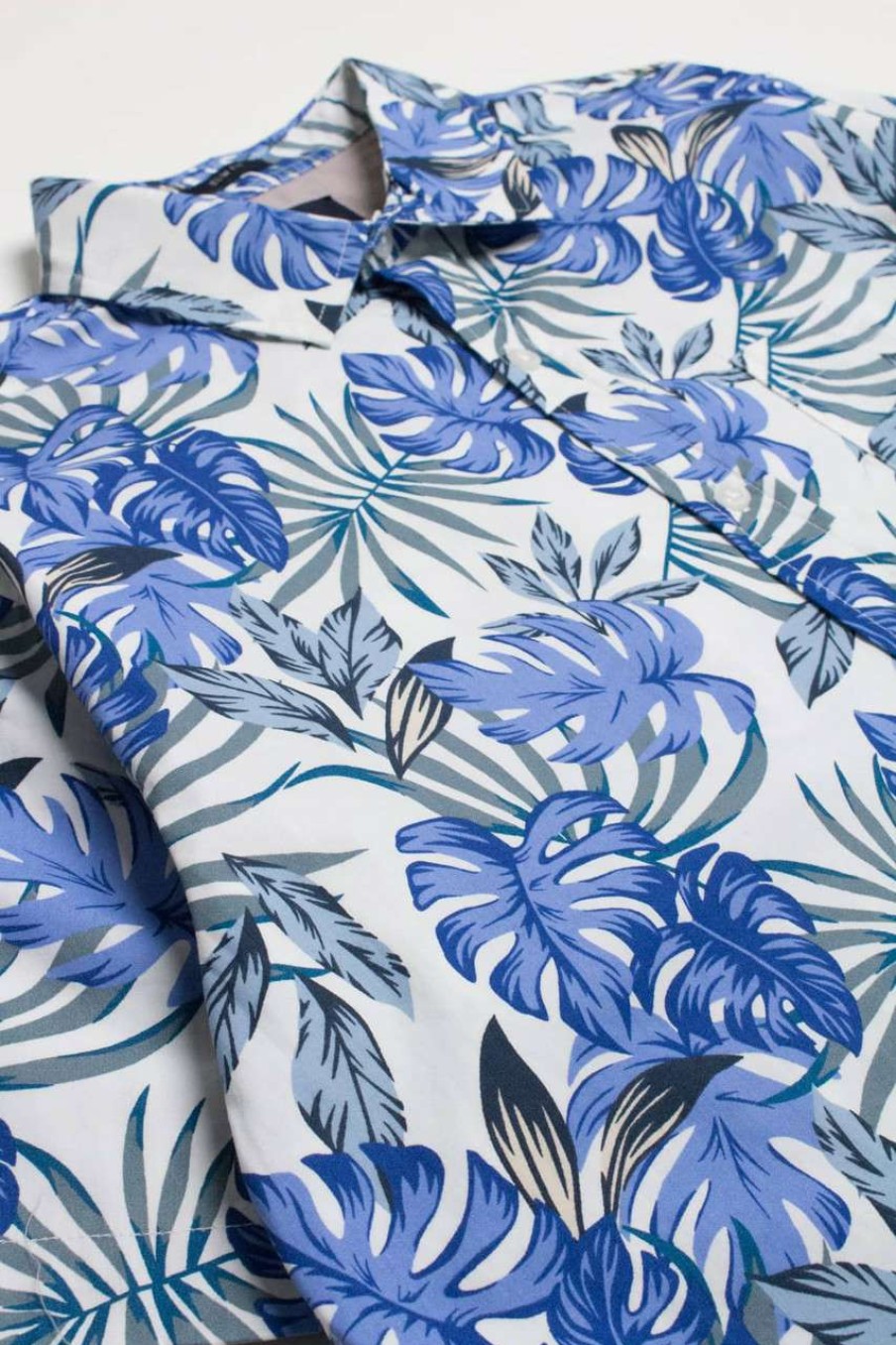 Men * | Prefential Price Indigo Monstera & Palms Woven Button Up Shirt