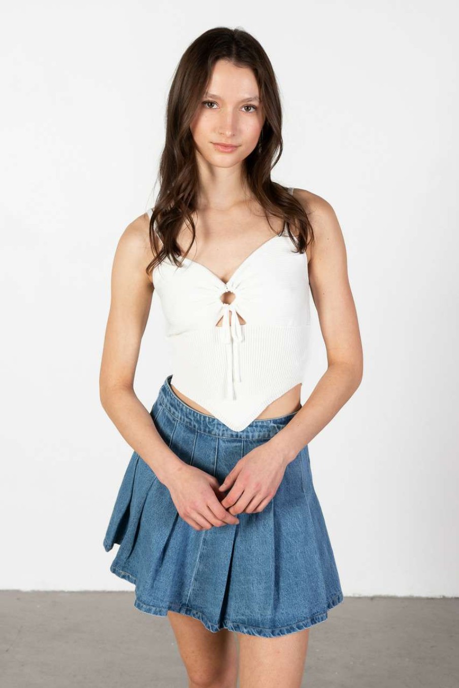 Women * | Limited Edition Pleated Light Denim Skirt