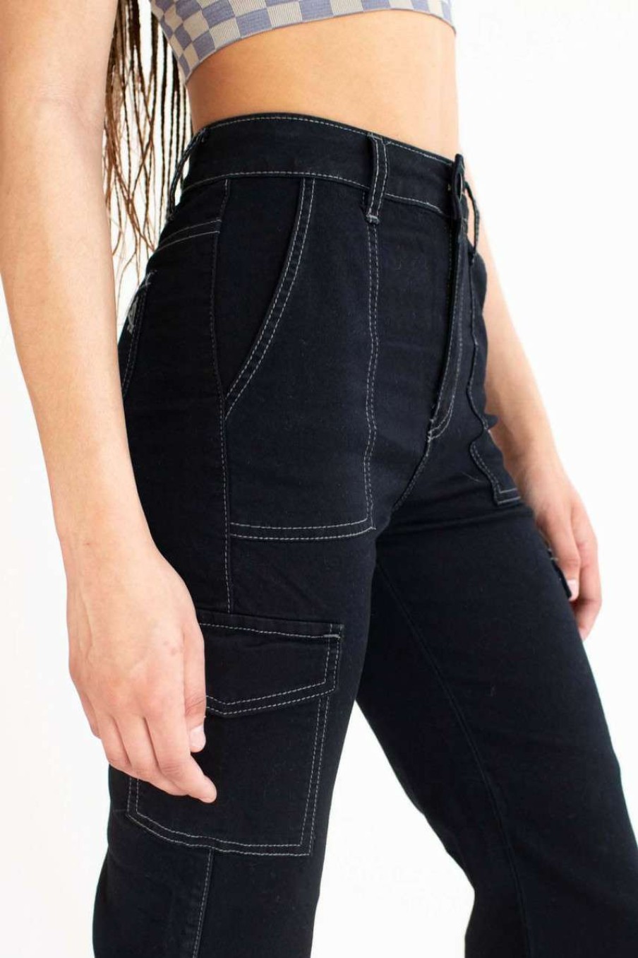 Women * | Special Price Black Stretch Carpenter Jeans