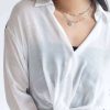 Women * | Special Price White Twist Waist Button Up Crop Shirt