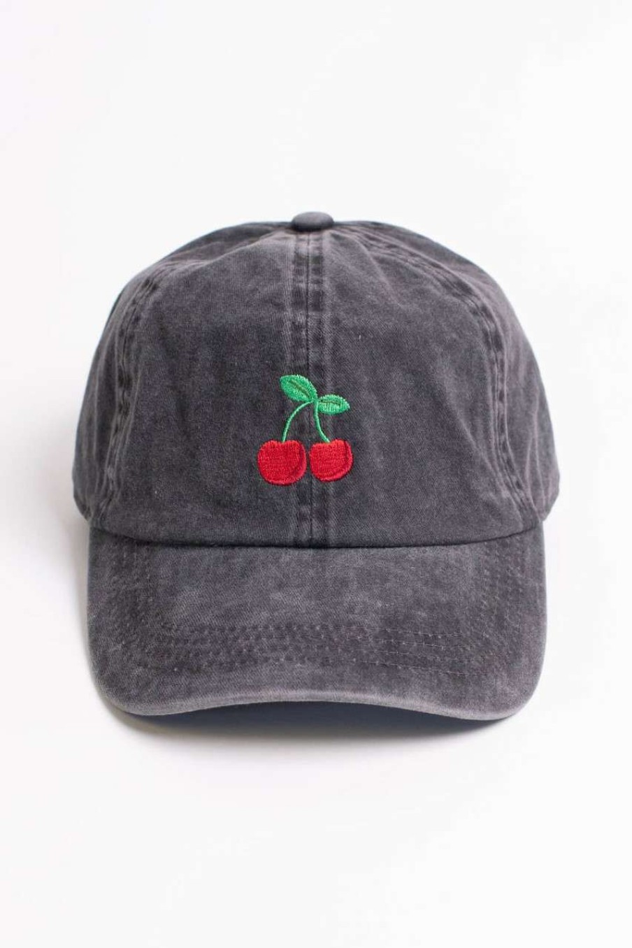 Accessories * | Prefential Price Cherry Embroidered Washed Dad Hat