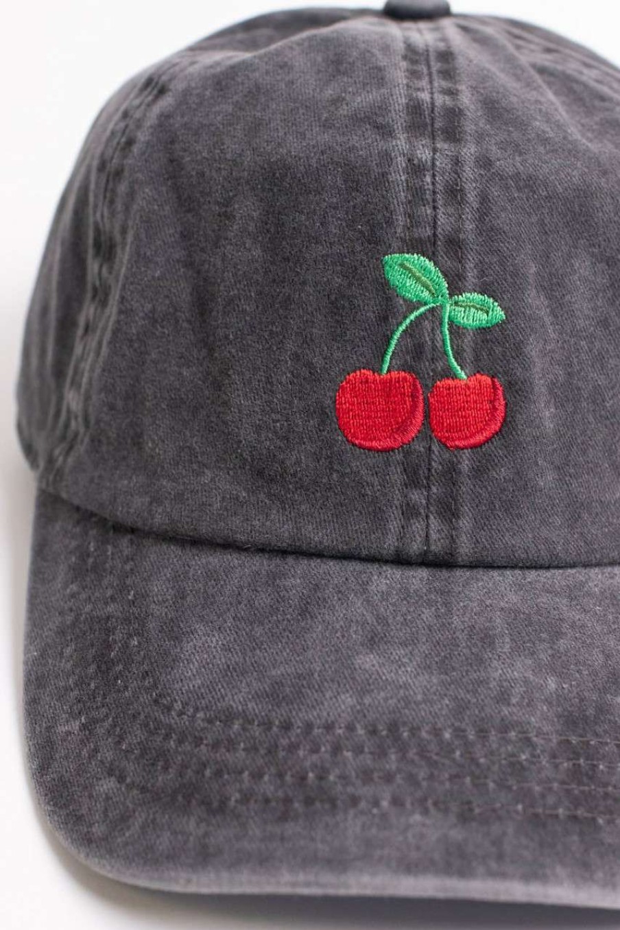 Accessories * | Prefential Price Cherry Embroidered Washed Dad Hat