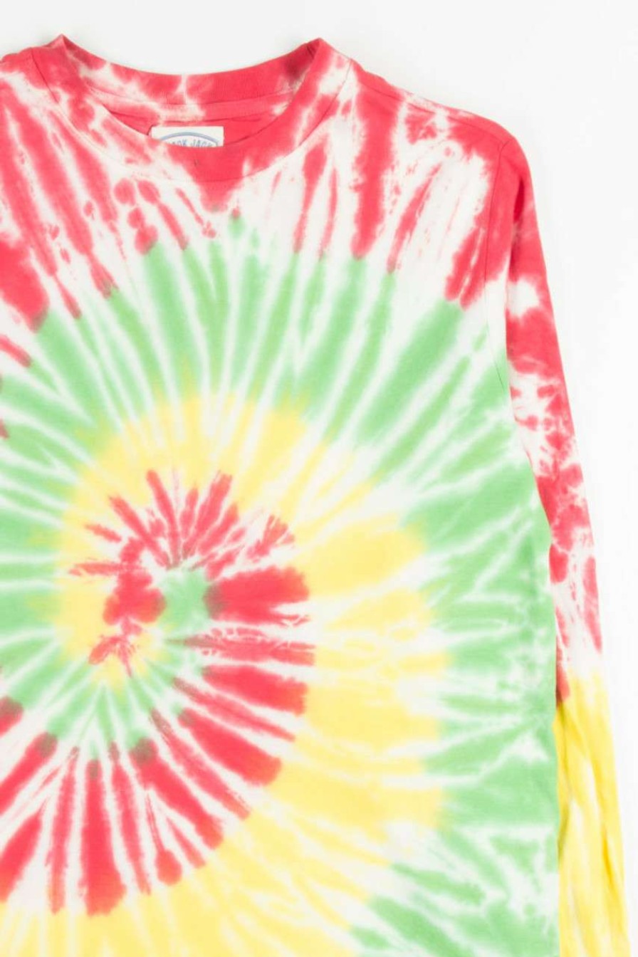 Men * | Special Offer Red & Green Tie Dye Long Sleeve Tee