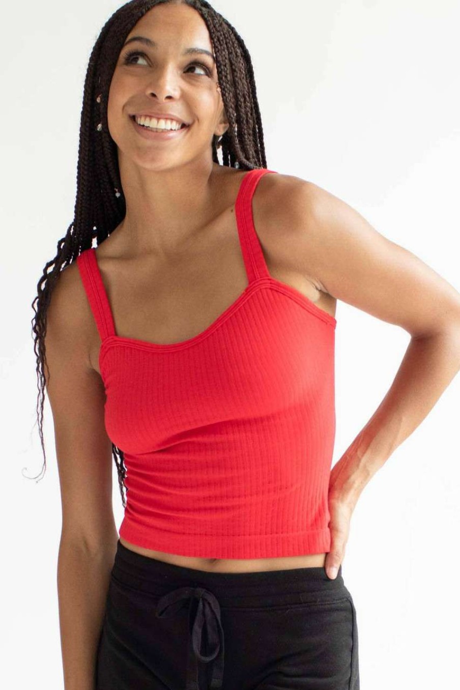 Women * | Bargain Sale Red Seamless Ribbed Tank