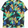 Men * | Super Specials Black Contrast Colored Parrots Hawaiian Shirt