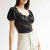 Women * | Clearance Sale Black Satin Milkmaid Crop Top