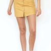 Women * | Bargain Sale Mustard Snap Front Mini Skirt