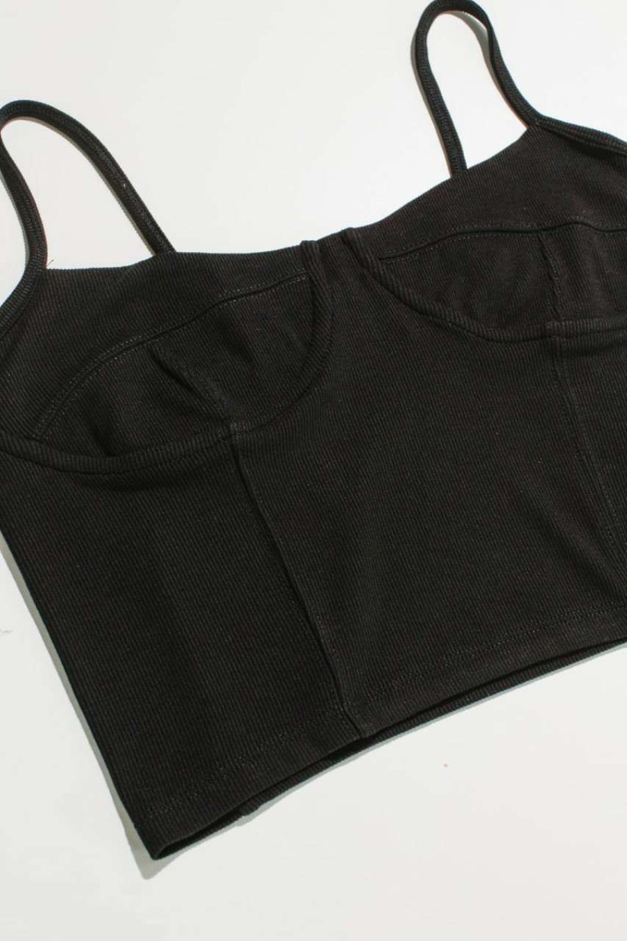 Women * | Half Off Black Ribbed Bustier Cami