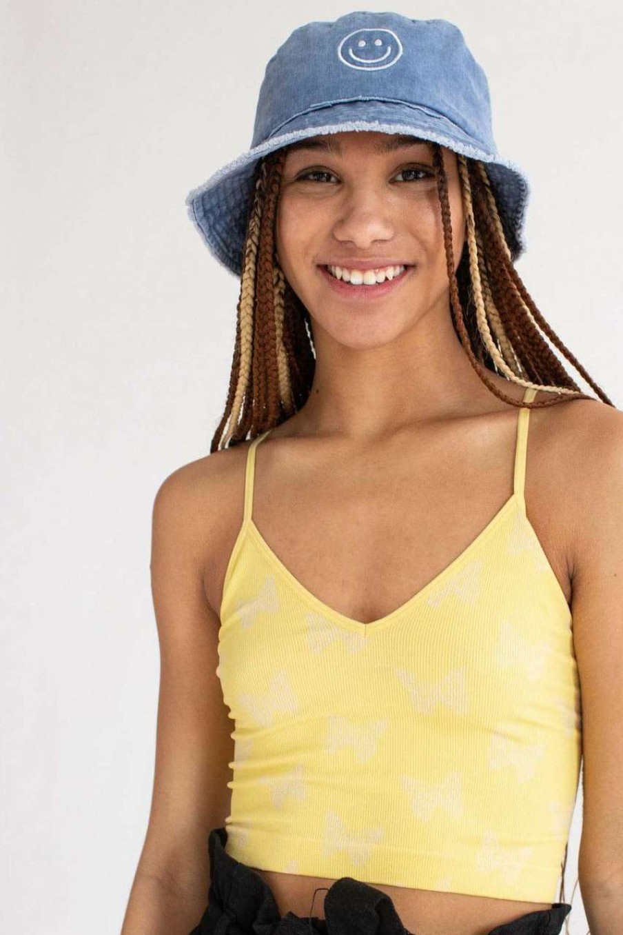 Women * | Special Price Yellow Butterfly Seamless Crop Cami