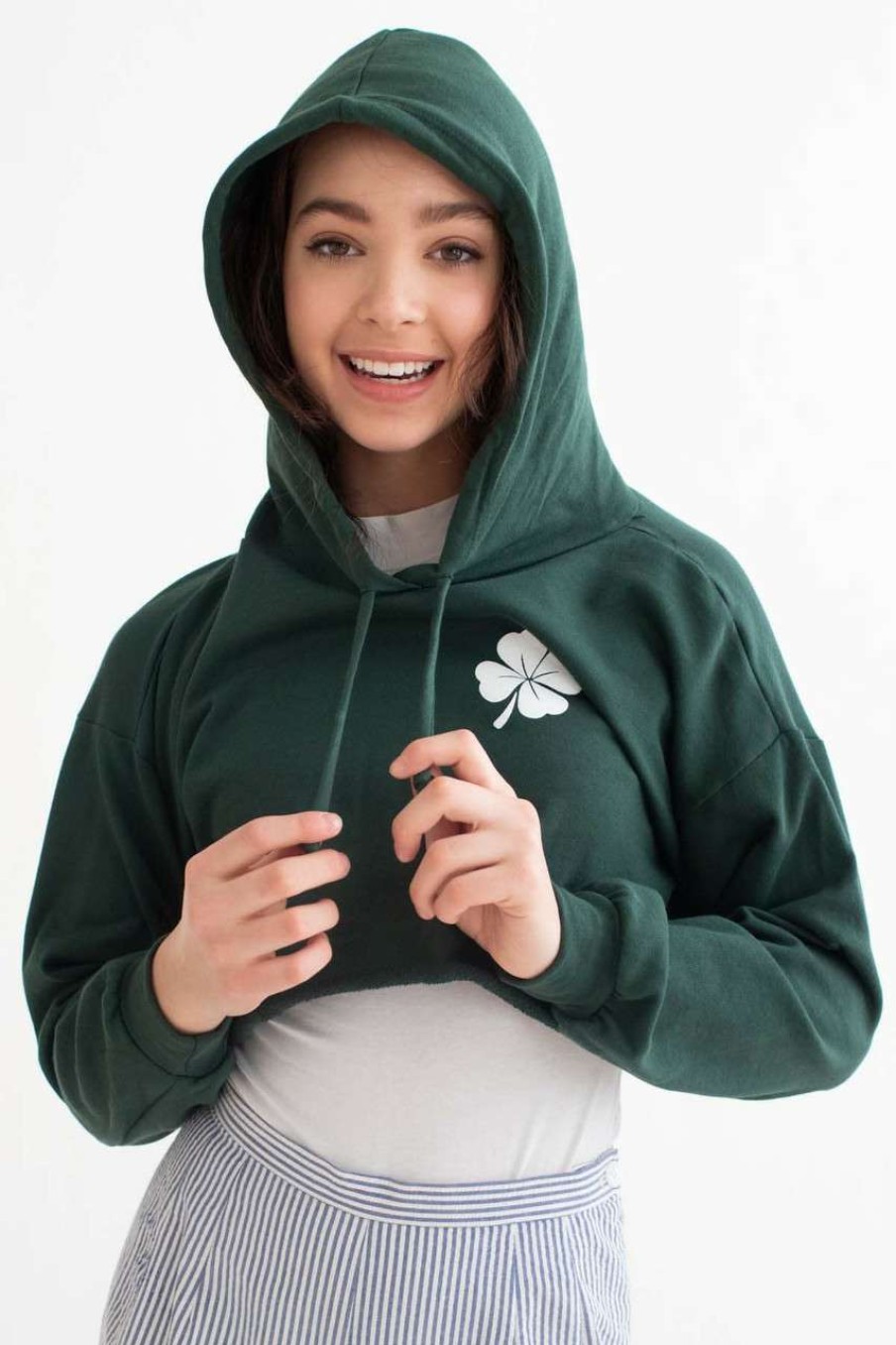 Women * | Bargain Sale Green Shamrock Cropped Hoodie