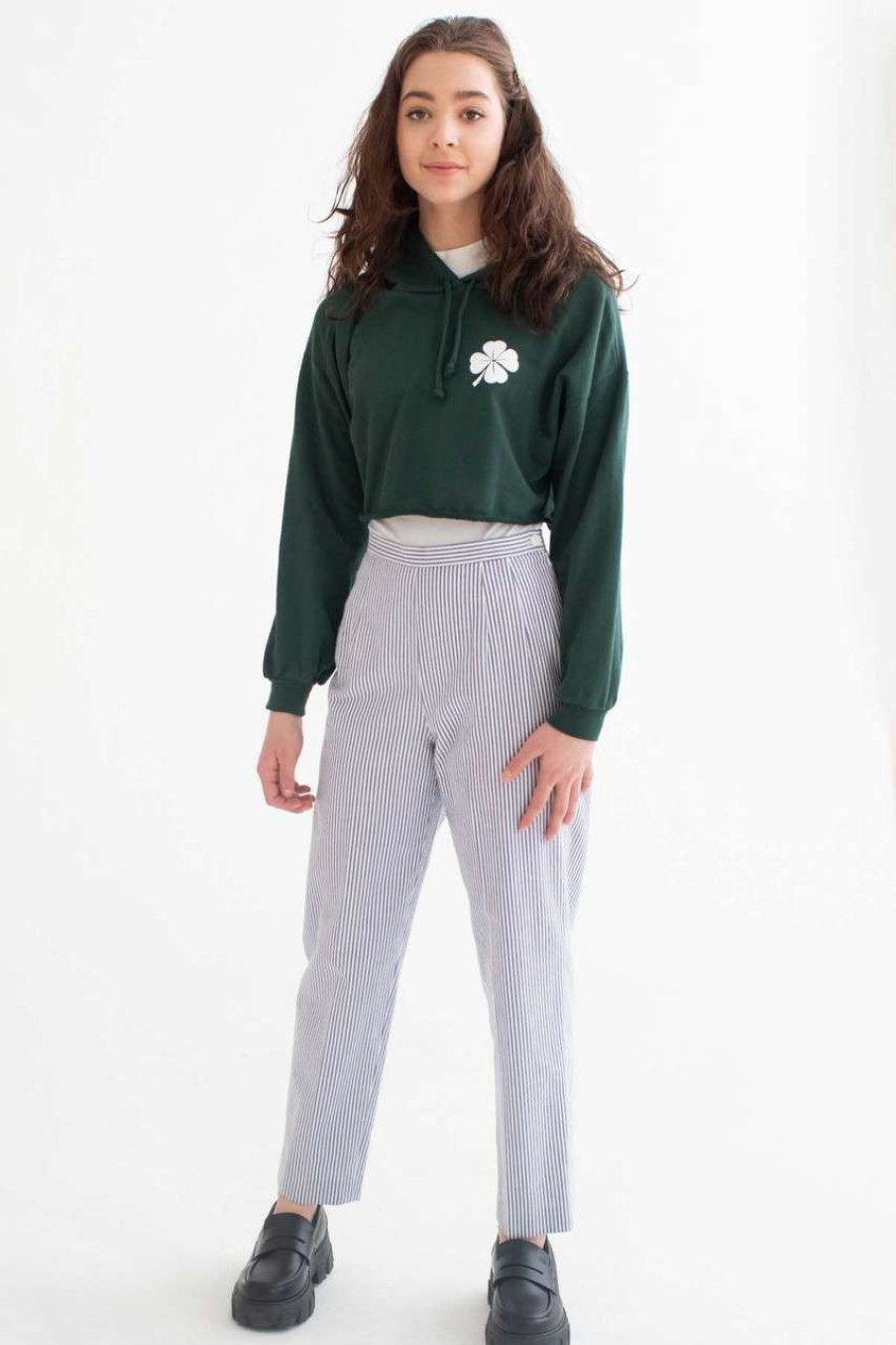 Women * | Bargain Sale Green Shamrock Cropped Hoodie