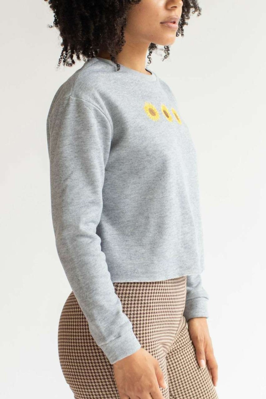 Women * | Bargain Sale Grey Sunflower Sweatshirt