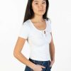 Women * | Cut-Price White Tie Neck Seamless Tee